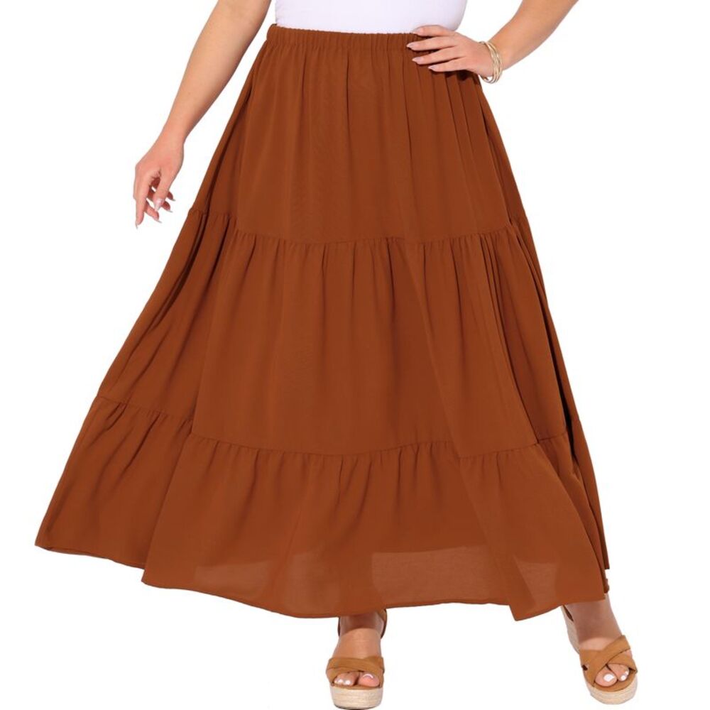 Plus Size Swing Maxi High Waist Boho Casual Aline Beach Skirts Caramel